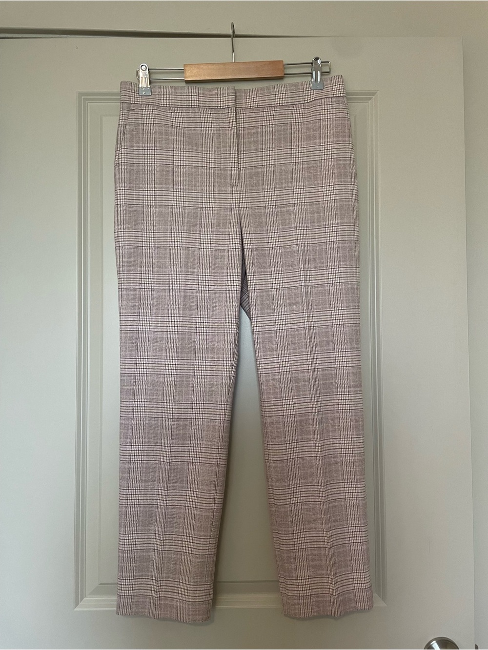 Ann Taylor Plaid Straight-Leg Dress Pants in Blush